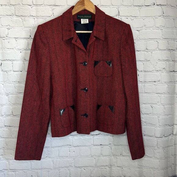 Vintage Harve Bernard Red Black Wool Blazer Made in Ukraine size 10 - Picture 1 of 5